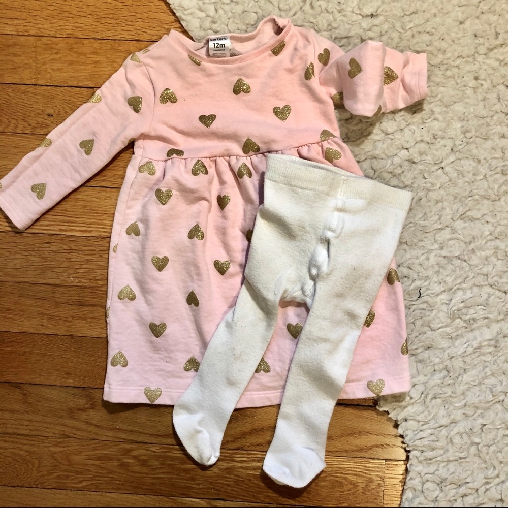 Pink sweatshirt Dress w/ gold hearts Baby Girl